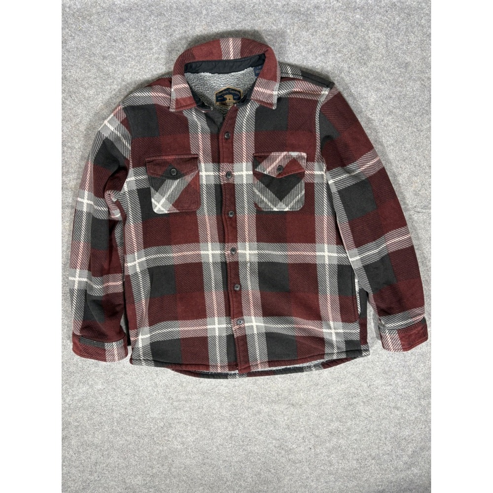 Freedom Foundry Mens Fleece Lined Flannel Shirt Jacket Burgundy Plaid Large L